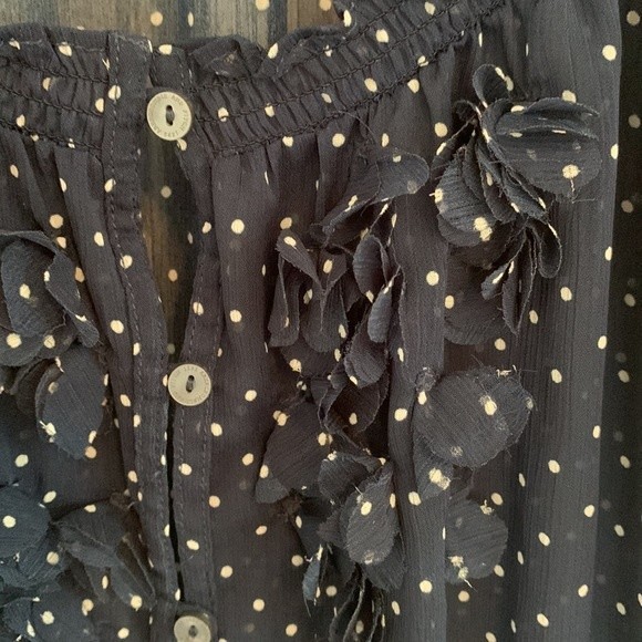Abercrombie & Fitch Navy and White Polka Dot Top Medium - Picture 3 of 9